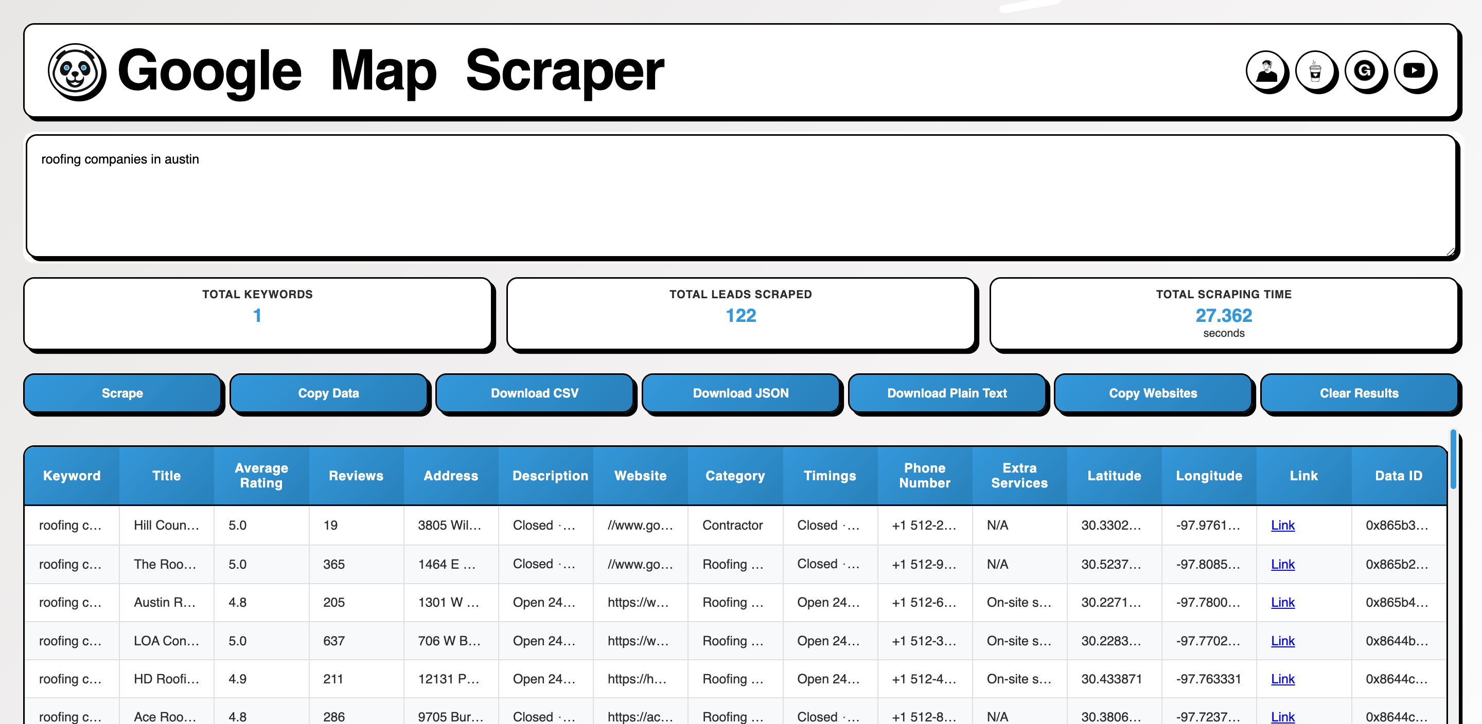 Google Map Scraper Interface